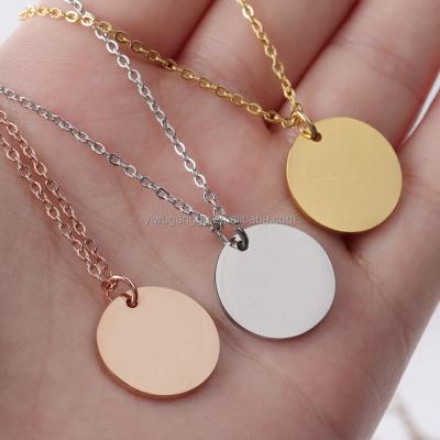 China Other Mirror Smooth Stainless Steel Disc Pendant Necklace DIY Engraving Short Round Disc Necklace Clavicle Necklace for sale