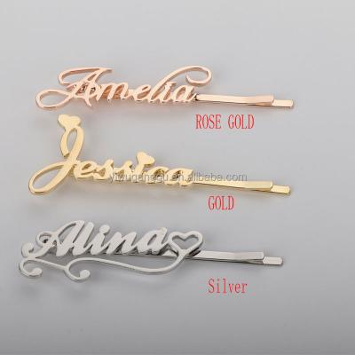 China Custom Name Custom Name LOGO Pattern Alphanumeric Stainless Steel Clip Flat Hairpin for sale