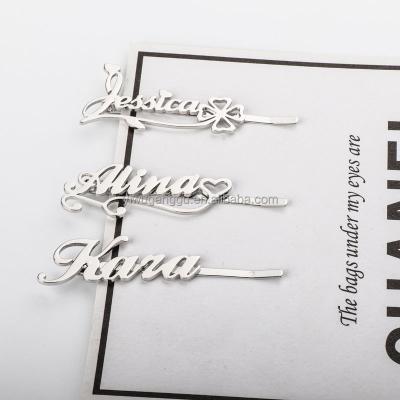 China Custom Name Custom Name LOGO Pattern Alphanumeric Stainless Steel Clip Flat Hairpin for sale