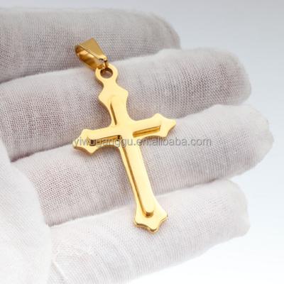 China Religious Stainless Steel Jesus Cross Pendant Necklace Gold Plated Jewelry Wholesale Christian Stainless Steel Women Gold Cross Necklace for sale