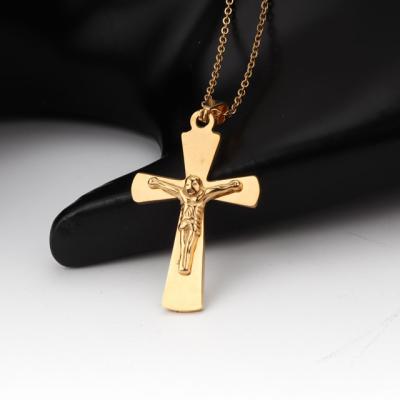 China Religious Stainless Steel Jesus Cross Pendant Necklace Gold Plated Jewelry Wholesale Christian Stainless Steel Women Gold Cross Necklace for sale