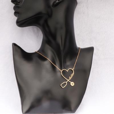 China Stethoscope Punk Pendant Necklace Stainless Steel Lettering Heart Shaped Chain Custom Pendant Necklace for sale