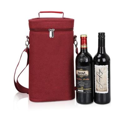 China Fashion High Quality Polyester Cooler Bag 2 Bottle Wine Insulated Cooler Bag Wine Carrier Tote Bag for sale