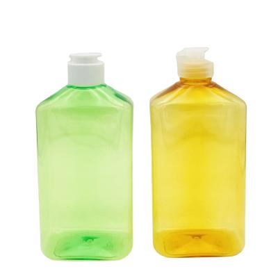 China Household Products High Quality 500ml PET Candy Color Square Shampoo And Shower Gel Plastic Cosmetic Bottle With Flip Cap for sale