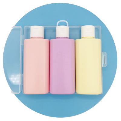 China Personal Care Cosmetic Packaging HDPE 3 Pieces Travel Daily Bottle Care Set Lotion Shampoo Shower Gel Bottle Travel Set for sale