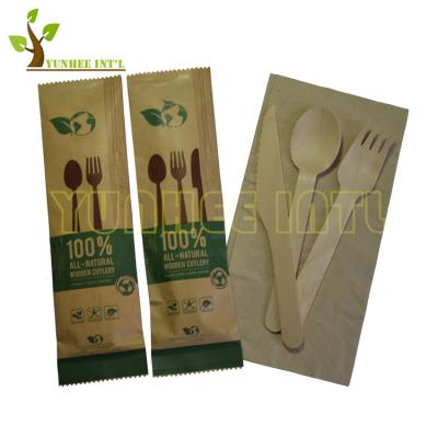 China Disposable Prepackaged Cutlery Fork Knife Spoon Napkin Biodegradable Wooden Disposable Cloth Set For Outlet for sale