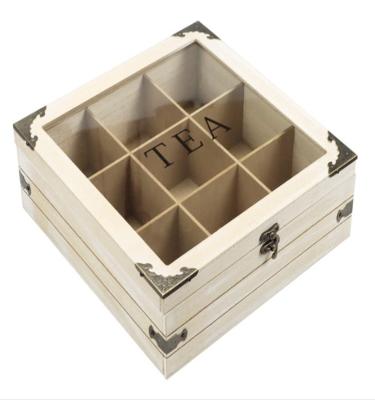 China Europe Rustic Decorative Storage Tea Bag Holder Wooden Tea Box With Glass for sale