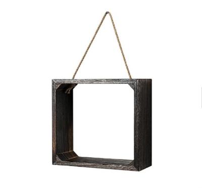 China Eco - Friendly Handmade Influential Wall Hemp Rope Hanging Wooden Shelf Floating for sale