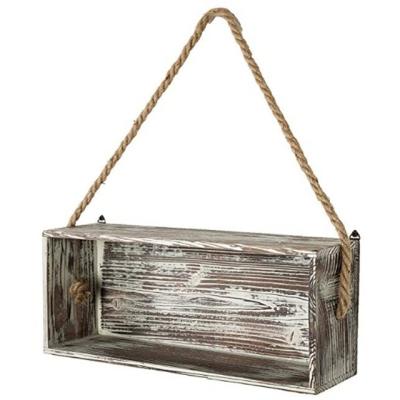 China Europe Rustic Wooden Floating Wall Shelf Box With Cocking Rope, Decorative Shade Box for sale