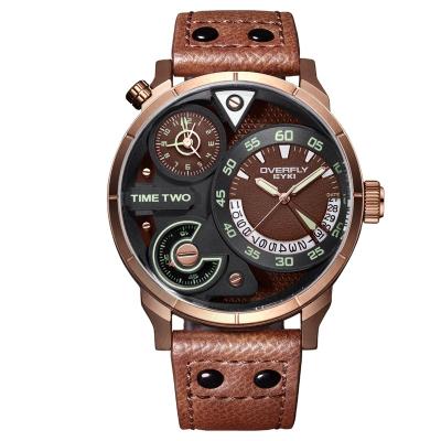 China VINTAGE Double Time Watch Belt Watch Fashion Sports Stitching Contrast Color Double Time Zone Men Wristwatches for sale