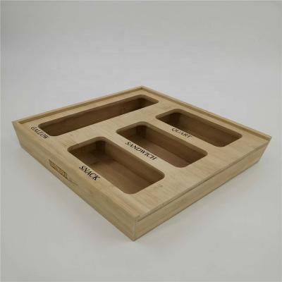 China Handmade Wall Mount Bamboo Ziplock Bag Storage Organizer Kitchen Drawer Food Storage Bag Organizer Box for sale