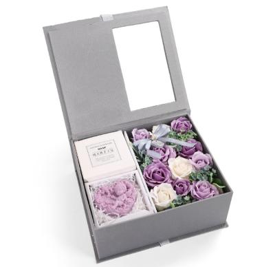 China Handmade Custom Luxury Valentine's Day Gift Flower Wrapping Paper Box With Clear Window for sale