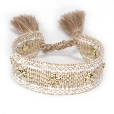 China High Quality Unisex Wholesale Punk Logo Knitted Bracelet With Metal Custom Star Shape Square Beads Bracelet for sale