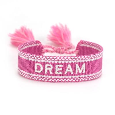 China Custom Made Punk High Quality Fashion Woven Embroidery Tassel Friendship Bracelet For Women Pink Color Bracelet for sale