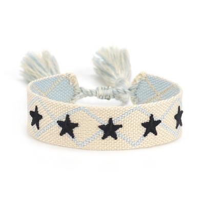 China Punk Fashion Handmade Woven Wristband With Letters Pattern Cotton Woven Wristband With Text Logo for sale