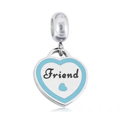 China Silver Plated Charms Friend Heart Shape Lock Beads And Key Pattern Hole Large Oil Painting Color Beads Around Shape for sale