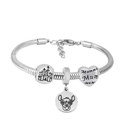 China CLASSIC Silver Plated Colorful Beads Cartoon Charms Stainless Steel Baby Bracelets Letters Drop Bracelet for sale