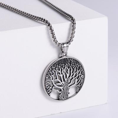 China Viking classic punk round unisex hollow pendant stainless steel necklace nordic flat tree of life for sale