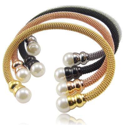 China CLASSIC Elastic Inlaid Stainless Steel Bead Wire Open Twisted Bracelet Trendy Women Valentines Gifts for sale