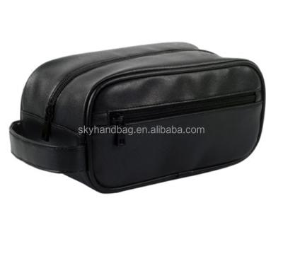 China Waterproof Custom Black PU Make Up Bag PU Leather Vegan Toiletry Cosmetic Travel Bag for sale