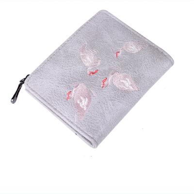 China New Waterproof Wholesale Fashion Lady Hand Embroidered White Swan Purse Frosted Christmas Leather Wallet for sale