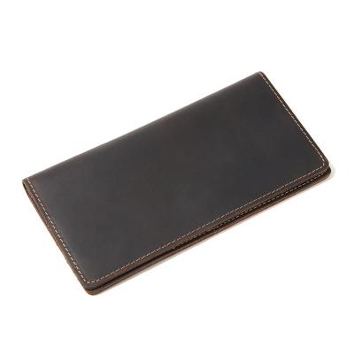 China Genuine Leather Men Minimalist Thin Genuine Leather Handmade Vintage Crazy Horse Wallet Bifold Waterproof Long for sale