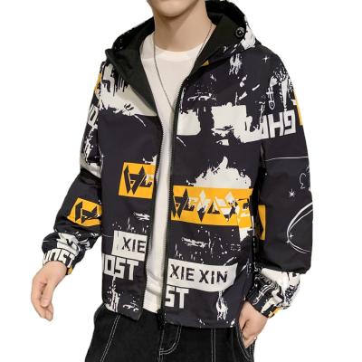 China Men's Fashion Breathable Double-Sided Casual Waterproof Men's Jacket Plus Size Logo Graffiti Black Jacket Male Custom Made Size Coat for sale