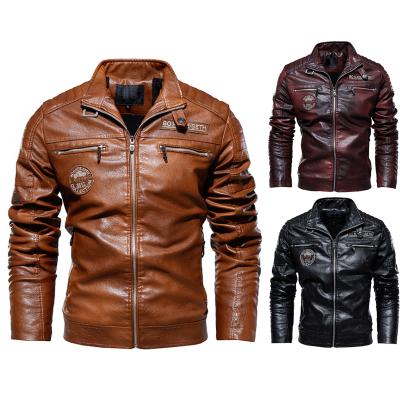 China Fashion Style Fleece Jacket Windproof Male Striped Warm Keep Windproof Motorcycle Coat PU Leather Jackets Men for sale