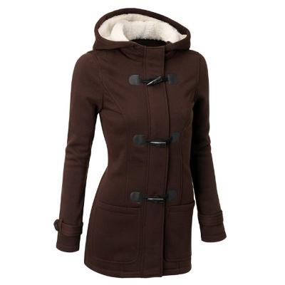 China 2022 New Casual Winter Viable Warm Thin Jackets Coat Outwear Fleece Hooded Overcoat Autumn Women Pockets Long Elegant Coated Horn Button for sale