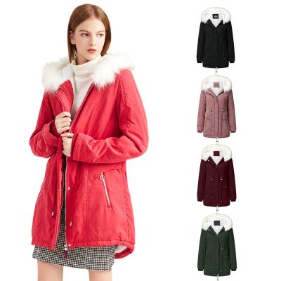 China 2022 Sustainable Women's Clothing 100% Cotton Shear Hooded Coat Medium Long Winter Plush Parka Jacket Female for sale