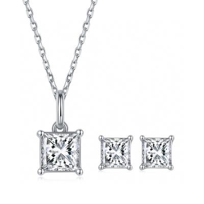 China Hot Selling Princess Party Set Square Moissanite Pendant Necklace of New CLASSIC Style T90E for sale