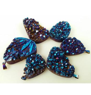 China Attractive Side Hole Or Various Customized Plated Druzy Geode Pear Shape Marquis Agate Triangle Palm Moon Blue Oval Star for sale