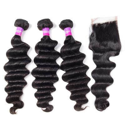 China Factory Wholesale Body Wave Loose Wave Hair 100% 3 Bundles With Lace Closures 9A Grade Hair Weaves for sale