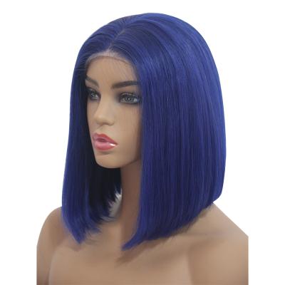 China Straight 180% Density 13x1 Lace Front Straight Blue Wig Cuticle Aligned Unprocessed Brazilian Virgin Hair Bob Wig for sale