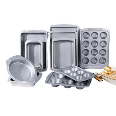 China Custom Metal Viable Non-Stick Bakeware Set Cake Tools Roasting Baking Trays Cookie Tray Muffin Cupcake Loaf Bread Molds For Oven for sale