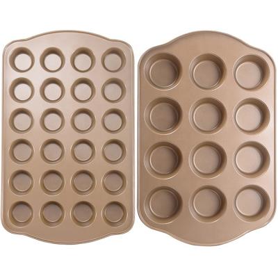 China Amazon Viable Hot Selling Normal Size Oven Nonstick Cupcake Pans 12 24 Cup Metal Buns Tins Baking Roll Pan Set for Home Kitchen for sale