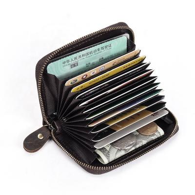 China Vintage Genuine Leather Rfid Card Holder Anti-thief Card Holder Leather Man With Zipper for sale