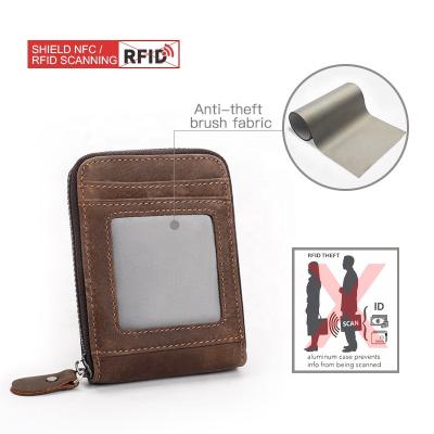 China Card Holder Leather Wallet Crazy Horse Vintage Rfid Practical Leather Card Holder With Zipper for sale