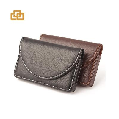 China Fashion Magnet Flip Name Card Holder Hand Push Leather Card Case for sale