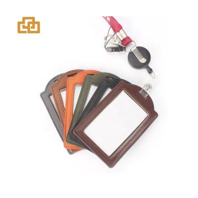 China Fashion Promotion Gift Cheap Colorful Leather ID Card Holder Business Card Badge With Long Strap for sale