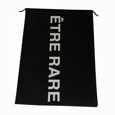 China Recyclable Customized Large Black Velvet Bag With White Logo Print Velvet Drawstring Shoe Bag for sale