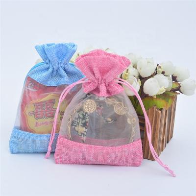 China Recyclable Promotional Hot Sale 10*14cm Jute Window Pouch Canvas Hemp Drawstring Clear Gift Bag for sale