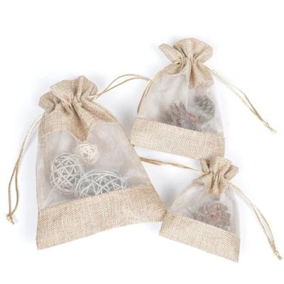 China Hessian Recyclable Clear Window Gift Candy Bag Hessian Drawstring Pouch Jewelry Packaging Bags Wedding Party Decoration Jute Gift Bag for sale