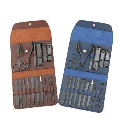 China Black Stainless Steel Wholesale Price Stainless Steel Manicure Set Pedicure Tools 16 Pcs Nail Kit Box for sale