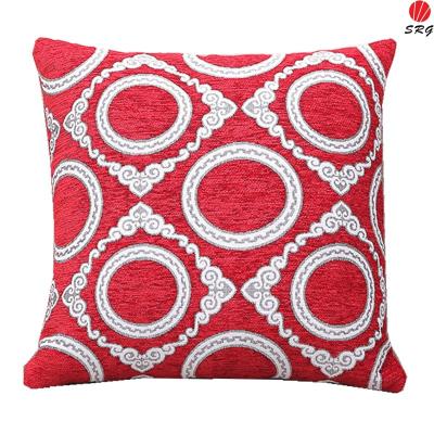 China Hot Sale Anti-Decubitus Chenille Round Geometric Design Velvet Cushion Cover Nap Red Very Warm Soft Thick Sofa Cushion Back Covers for sale