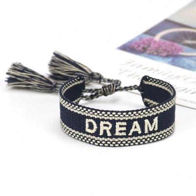 China TRENDY Customized Woven Wristband With 3D Words Hand - Woven Wristband With Text Wrap Silk Wristbands With Embroidery Logo for sale