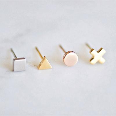 China FASHIONABLE Minimalist Silver Color 4MM Square Gold Triangle Ear Cross Round Heart Shape Stainless Steel Stud Earrings for sale