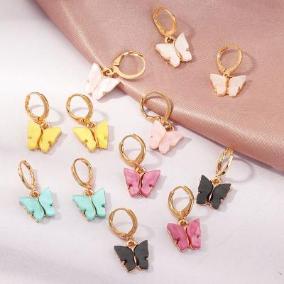 China TRENDY Minimalist Gold Plated Acrylic Butterfly Circle Dangle Earrings For Women for sale