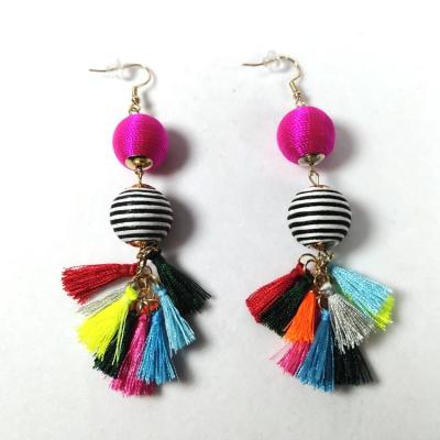 China Cute Personalized Unique Circle Fringe With Multi Color Shape Silk Tassel Earring for sale