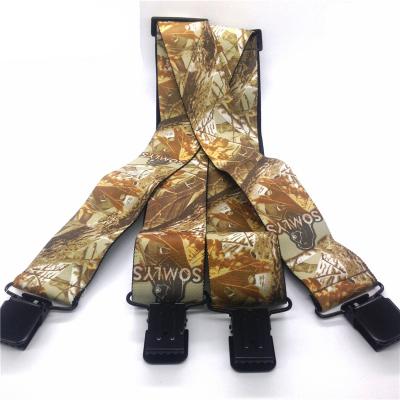 China X-back 2 inch wide heavy duty X back elastic suspender with custom camouflage printed for outdoor gear hunting style for sale